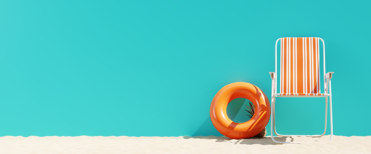Summer beach concept, chair with ring floating and pineapple on